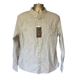 NWT Jachs New York Heritage Chambray Light Blue Cotton Button Down Size L